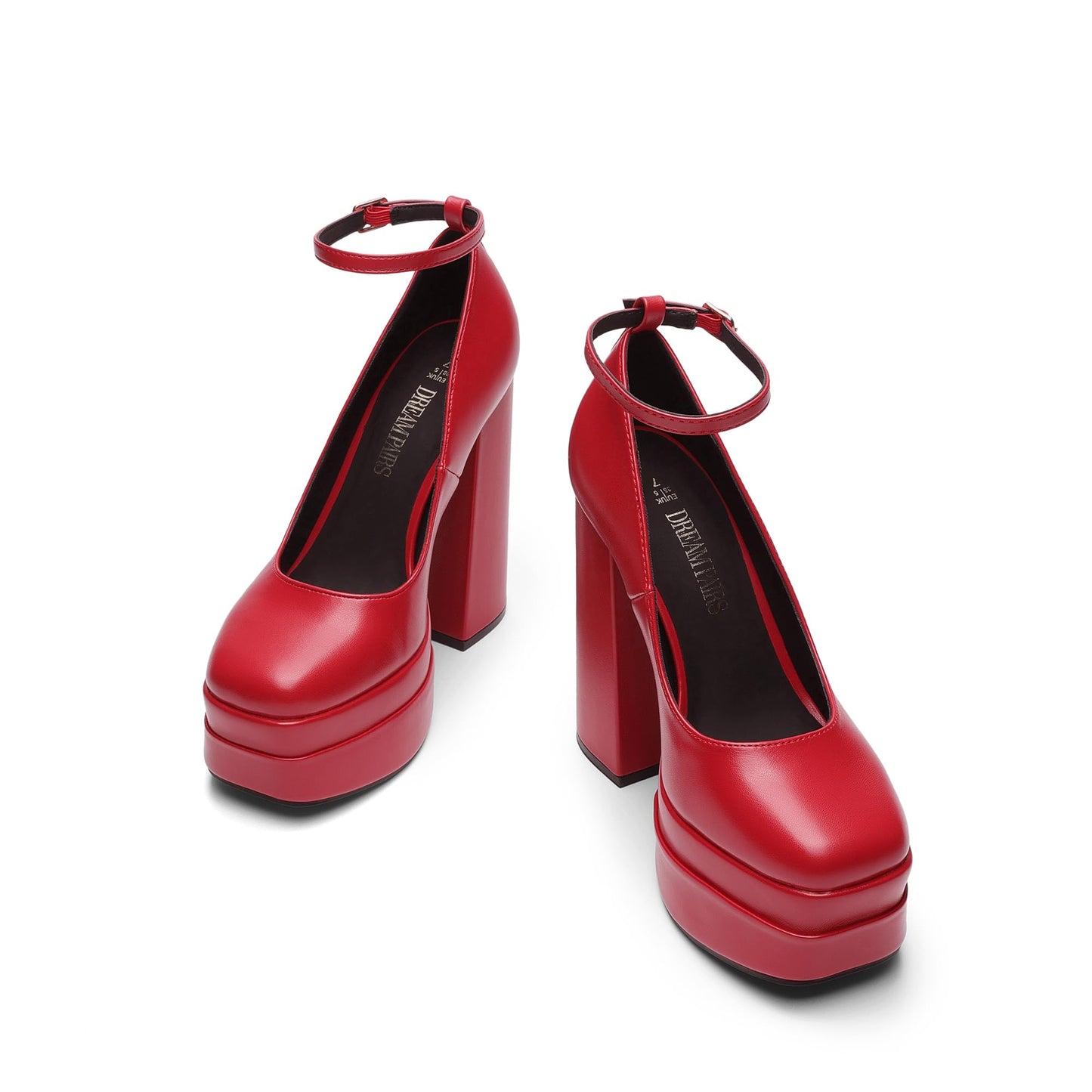 Women's Mary Jane Platform Heel Pumps,Size 7,Red-Pu