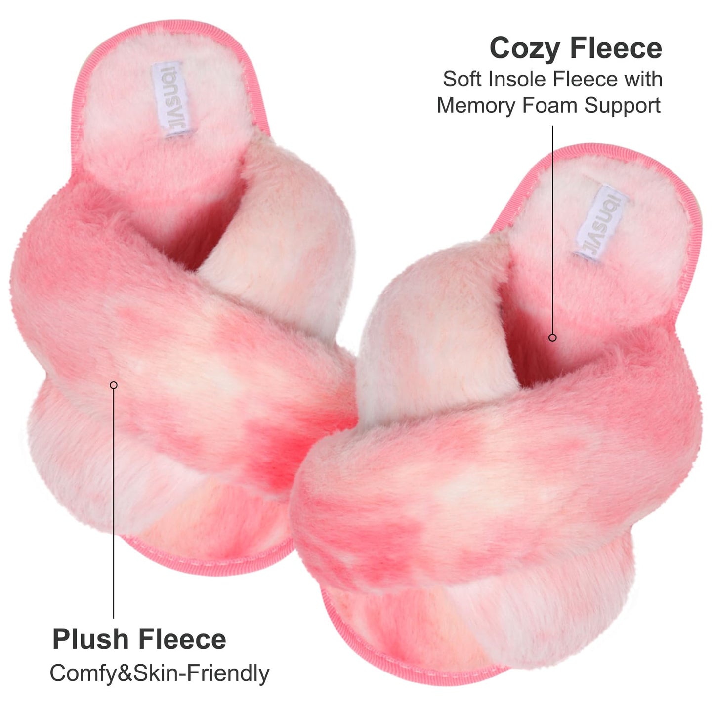 Women Fuzzy Slippers Fur Slides House Slipper for Women Red 8-9