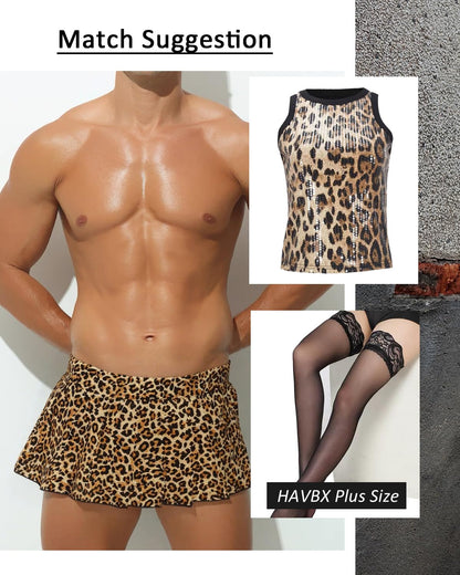 Mens Sissy Costume Outfit Sexy Leopard Mini Skirt For Men Crossdressing (Leopard, One Size)
