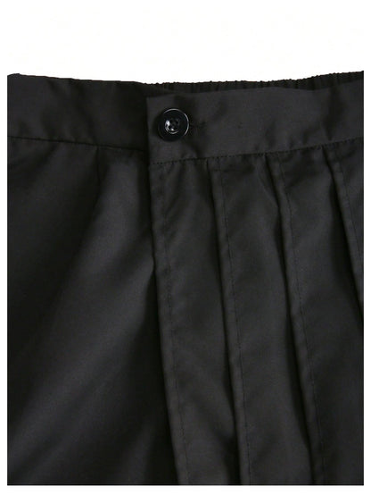 OYOANGLE Men's Skirt Pants Loose Wide Leg Asymmetrical Pleated Japanese Harajuku Kimono Trousers Black Small