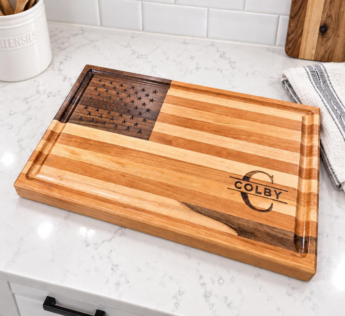 Personalized American Flag Cutting Board
