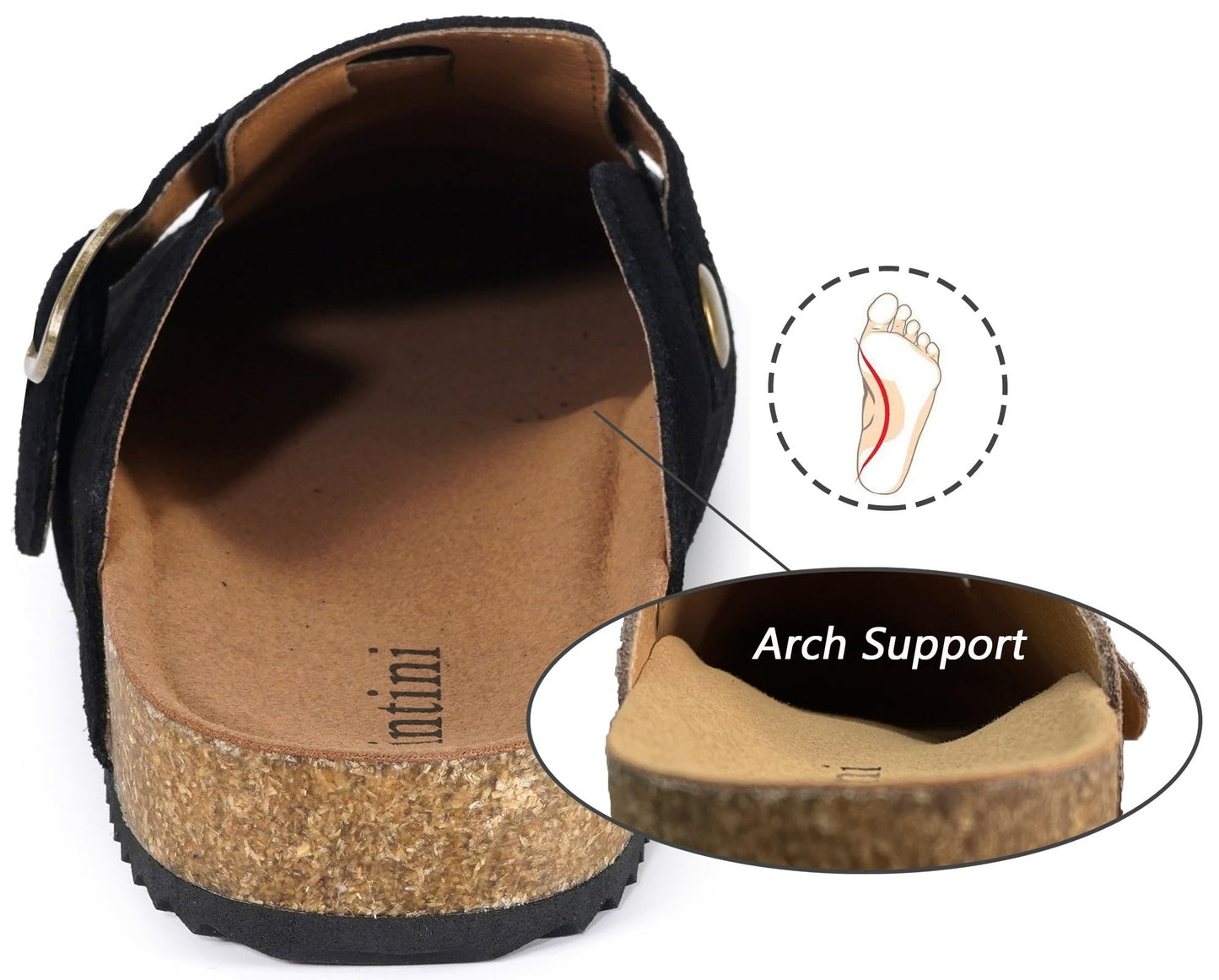 Genuine Suede Clogs for Mens Womens Leather Clogs Adjustable Buckle Cork Footbed Home Slippers Sandals Black