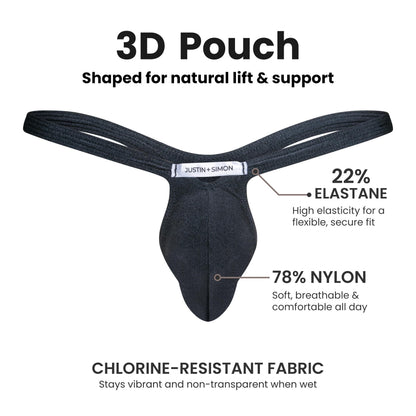 MALEBASICS Men's Thong Underwear Bulge Pouch - Sexy Low Rise G-String T-Back Bikini, Breathable Nylon Stretch Fit Black S