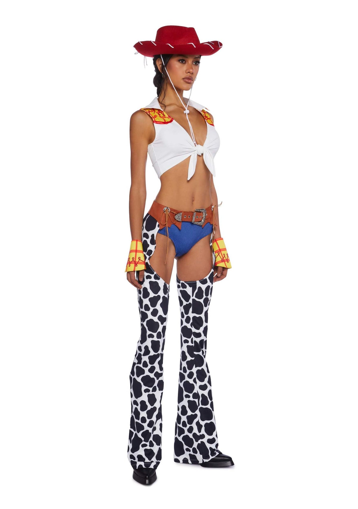 Dolls Kill Round ‘Em Up Cowgirl Doll Costume Set by Trickz N’ Treatz – Women’s Plaid Top with Cow Print Chaps,
