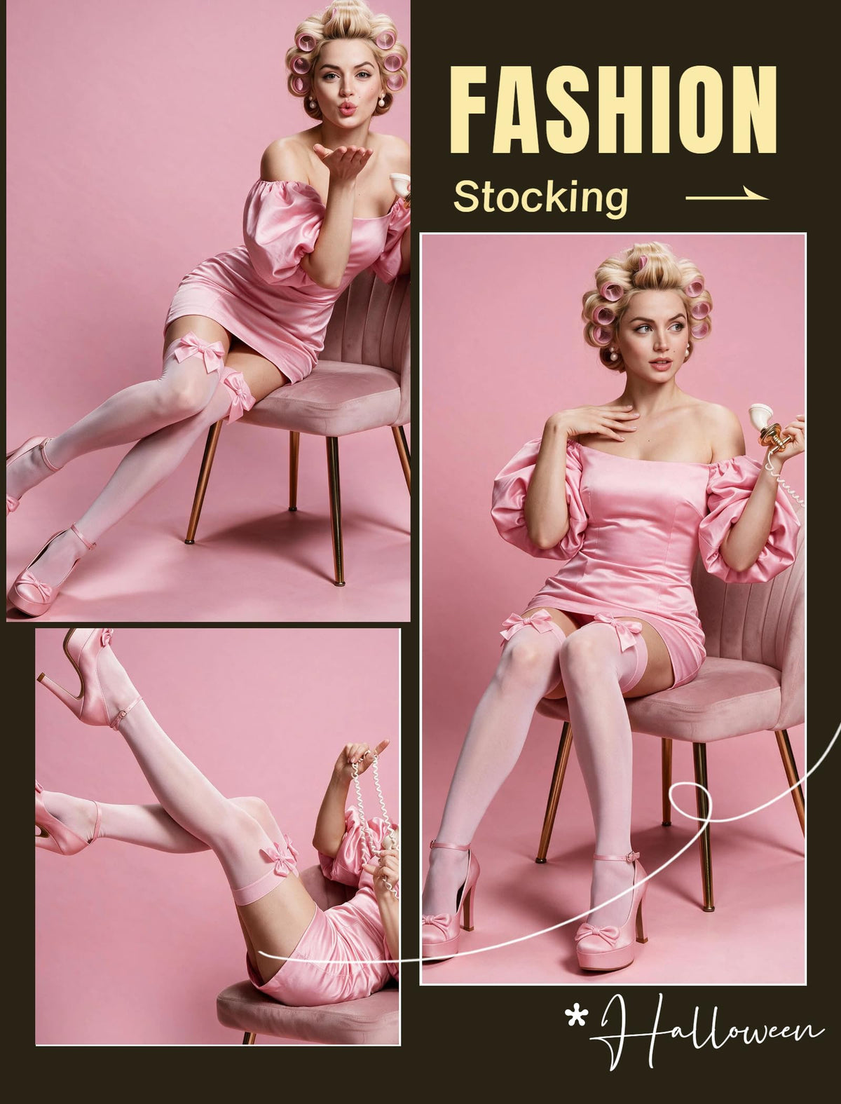 Avidlove Pink Thigh High Socks with Satin Bow Women Opaque Thigh High Socks