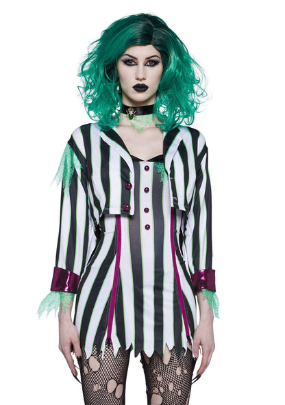 Dolls Kill BeetleJuice Black & White Striped Costume - Undead Ghost Outfit by Trickz N' Treatz - Medium