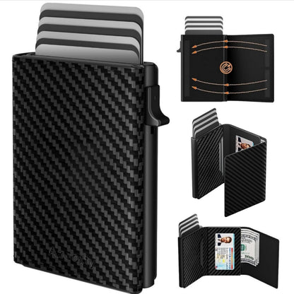 Mens Wallet Card Holder, Mens Minimalist Wallet 6-10 Cards, Slim Compact Wallet with Money Clip & ID Window, RFID Blocking Smart Pop Up Card Wallet, Metal Aluminum Credit Card Holder Bifold Wallet