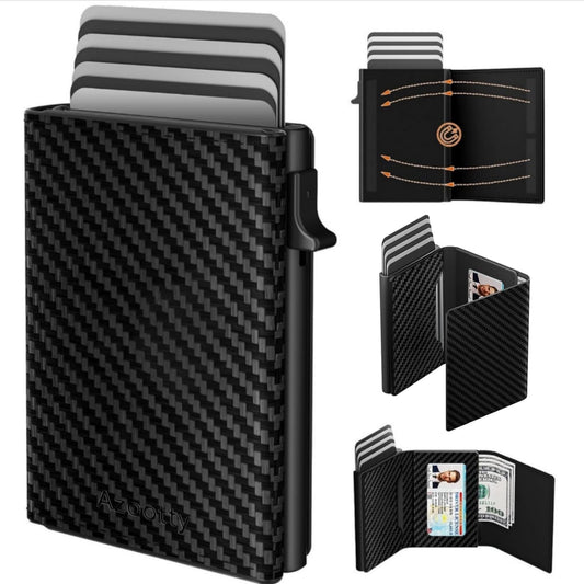 Mens Wallet Card Holder, Mens Minimalist Wallet 6-10 Cards, Slim Compact Wallet with Money Clip & ID Window, RFID Blocking Smart Pop Up Card Wallet, Metal Aluminum Credit Card Holder Bifold Wallet