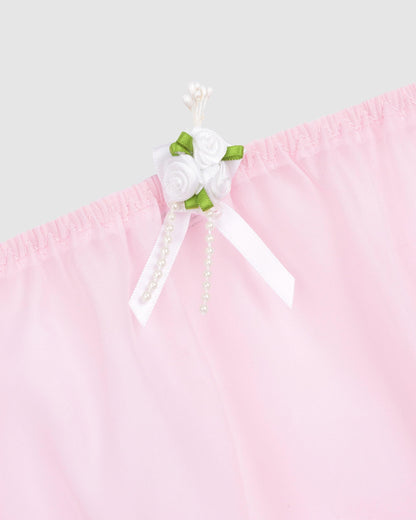 Satini Sheer Ruffle Lace Panties, Baby Pink - Whit