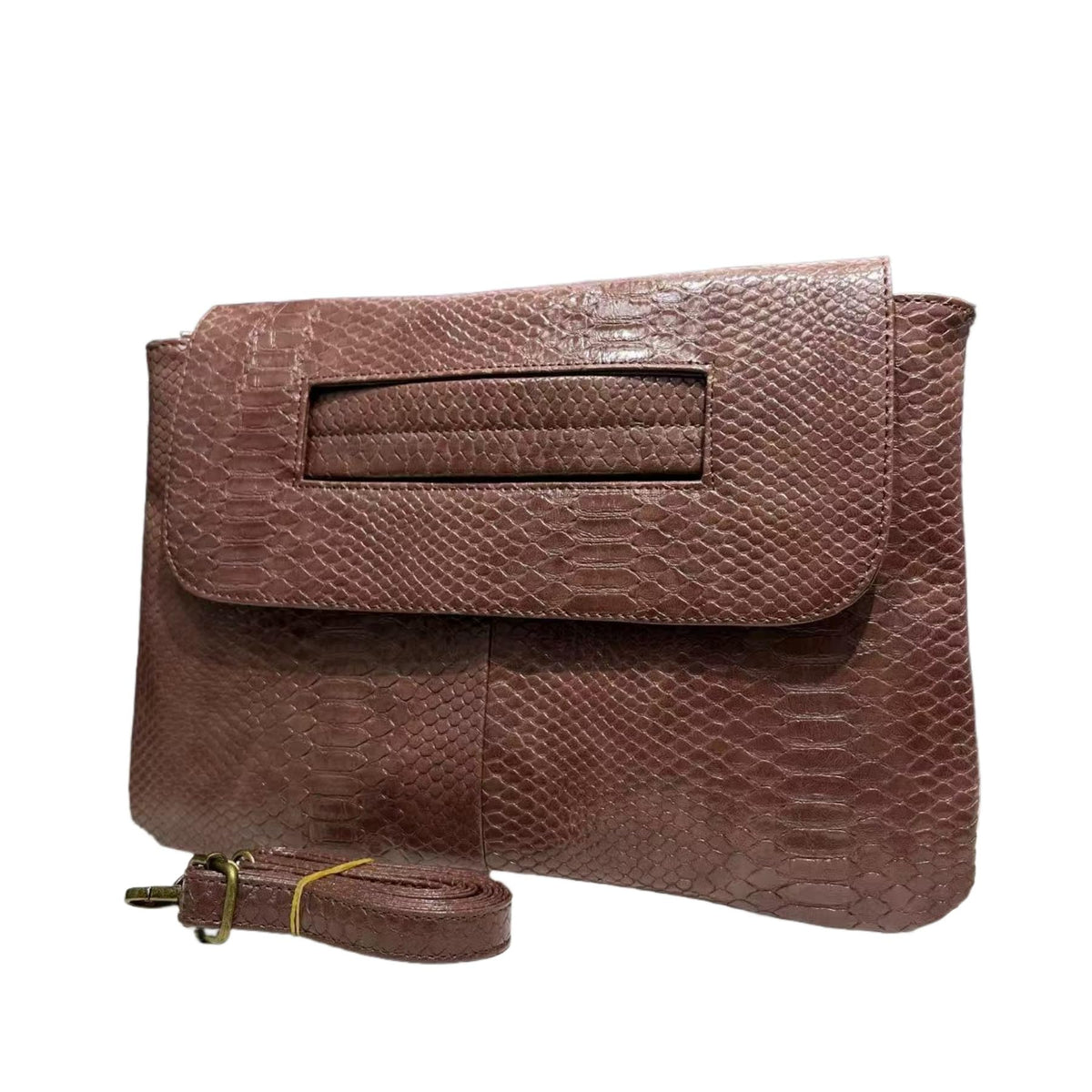 Women's Fashion Snake-Print Vegan Leather Clutch Handbag High-Capacity Vintage Evening Purse Messenger Shoulder Bag,Brown