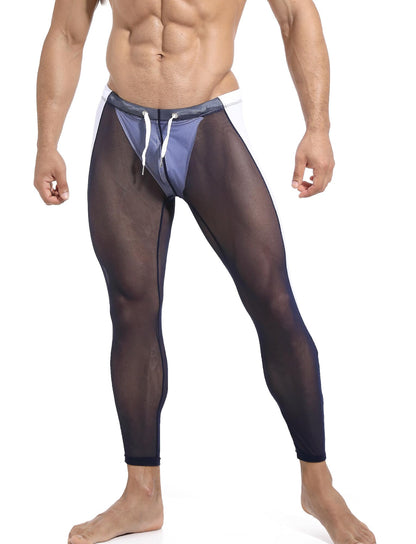 FEOYA Men's Mesh See Through Pants Home Lounge Pants Sleepwear Tighs Leggings Nightwear Skinny Long Pants Lightweight Athletic Sheer Pants Underwear Navy Blue L 2024