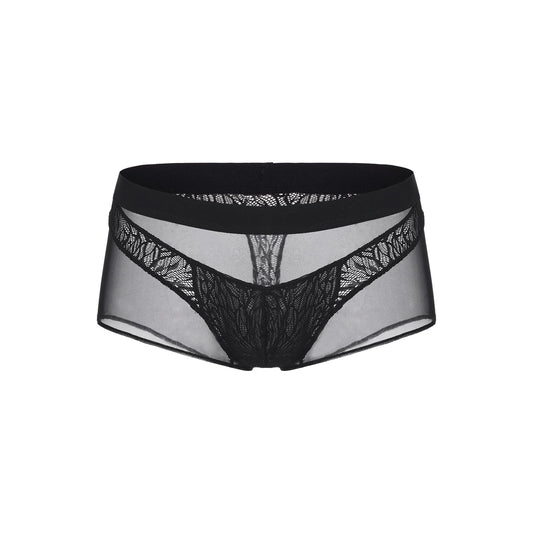 BSZN Men's Sexy Boxer Briefs, Black Plant Vein Lace Mesh Patchwork