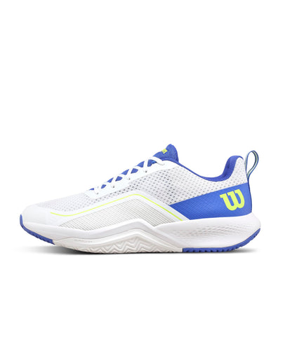 WILSON Rush Pro Lite Men's Tennis Shoes, White/Amparo Blue/Safety Yellow, 9.5