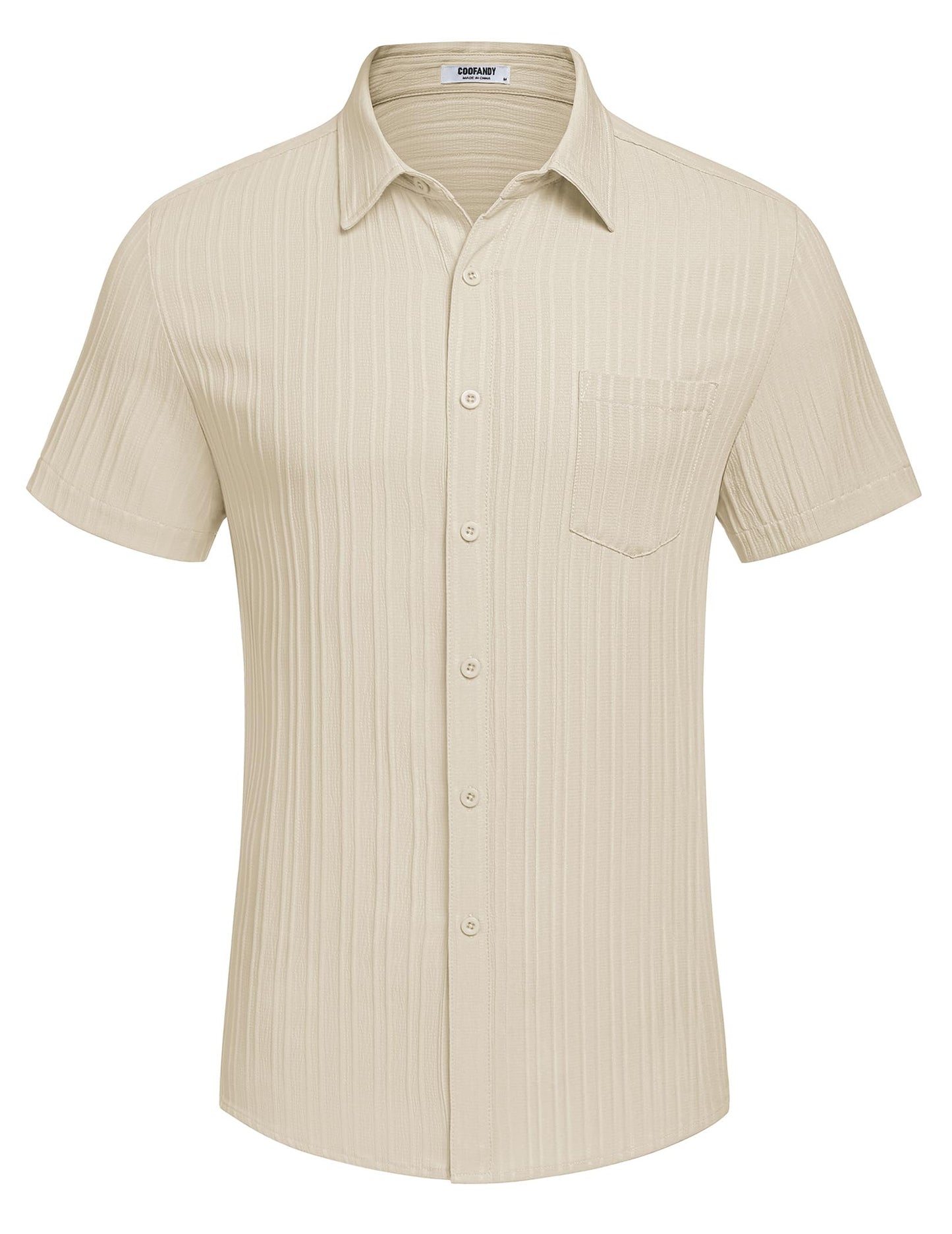 COOFANDY Men's Summer Linen Shirts Short Sleeve Button Down Shirts for Men Fashion Beach Casual Shirt Beige