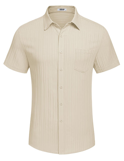 COOFANDY Men's Summer Linen Shirts Short Sleeve Button Down Shirts for Men Fashion Beach Casual Shirt Beige
