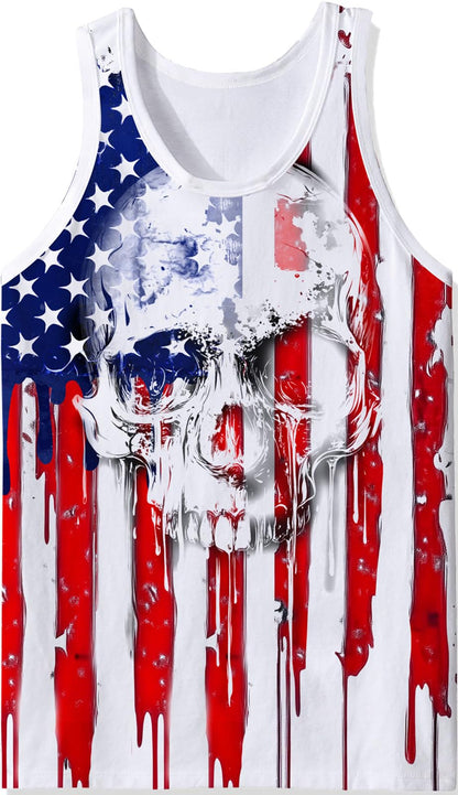 Men's American Flag Tank Tops 4th of July Sleeveless Shirt Stripe and Stars Skull Graphic Summer Cool USA Patriotic Tee Workout Athletic Training Sports Undershirts