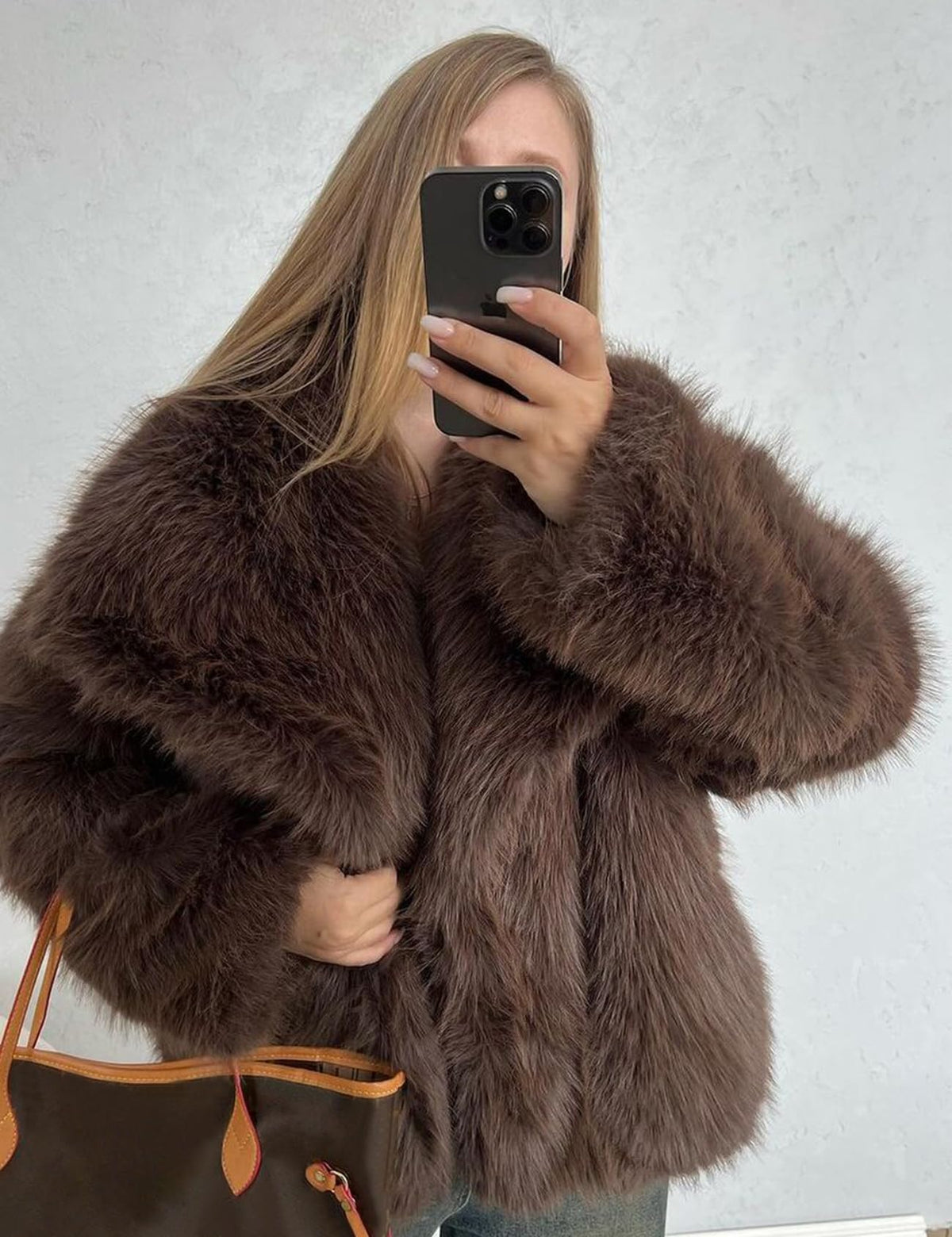 Women Faux Fur Coat Lapel Collar Shaggy Warm Short Fluffy Jacket