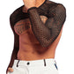 WDIRARA Men's Fishnet Sheer Mesh Long Sleeve T-Shirt Crop Top Slim Fit Party Tee Tops Black Small