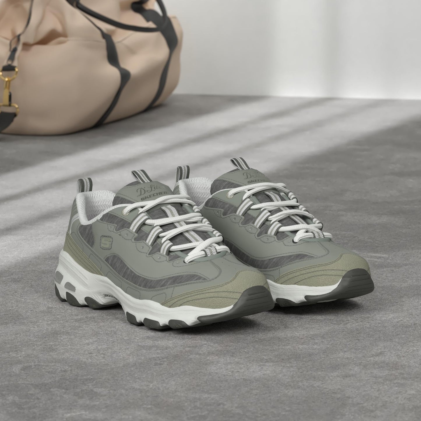 Skechers Women's D'Lites - Me Time Lace Up Fashion Sneakers, Grey / White, 8