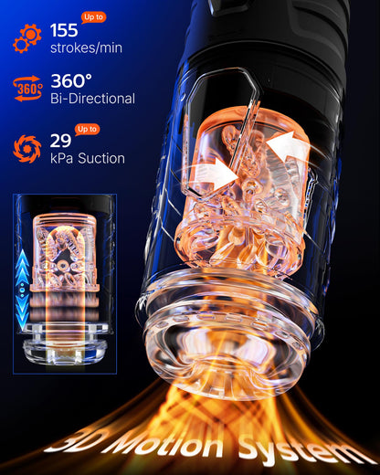 EINSEO Male Masturbator Penis Pump, AI Sync Sex Toys for Men with 7 Thrusting & 360° Rotation, Up to 155 Strokes/Min, 7 Blowjob Suction Pocket Pussy, Silicone-Wrapped Sex Furniture for Bedding