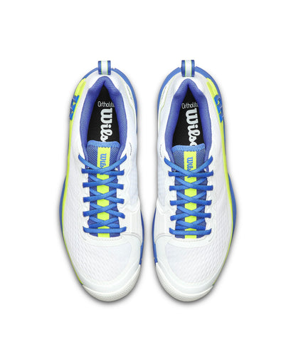 WILSON Rush Pro 4.5 Men's Tennis Shoes, White/Amparo Blue/Safety Yellow, 11