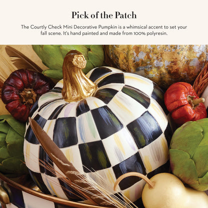 MACKENZIE-CHILDS Resin Pumpkin, Mini, Black-and-White Courtly Check