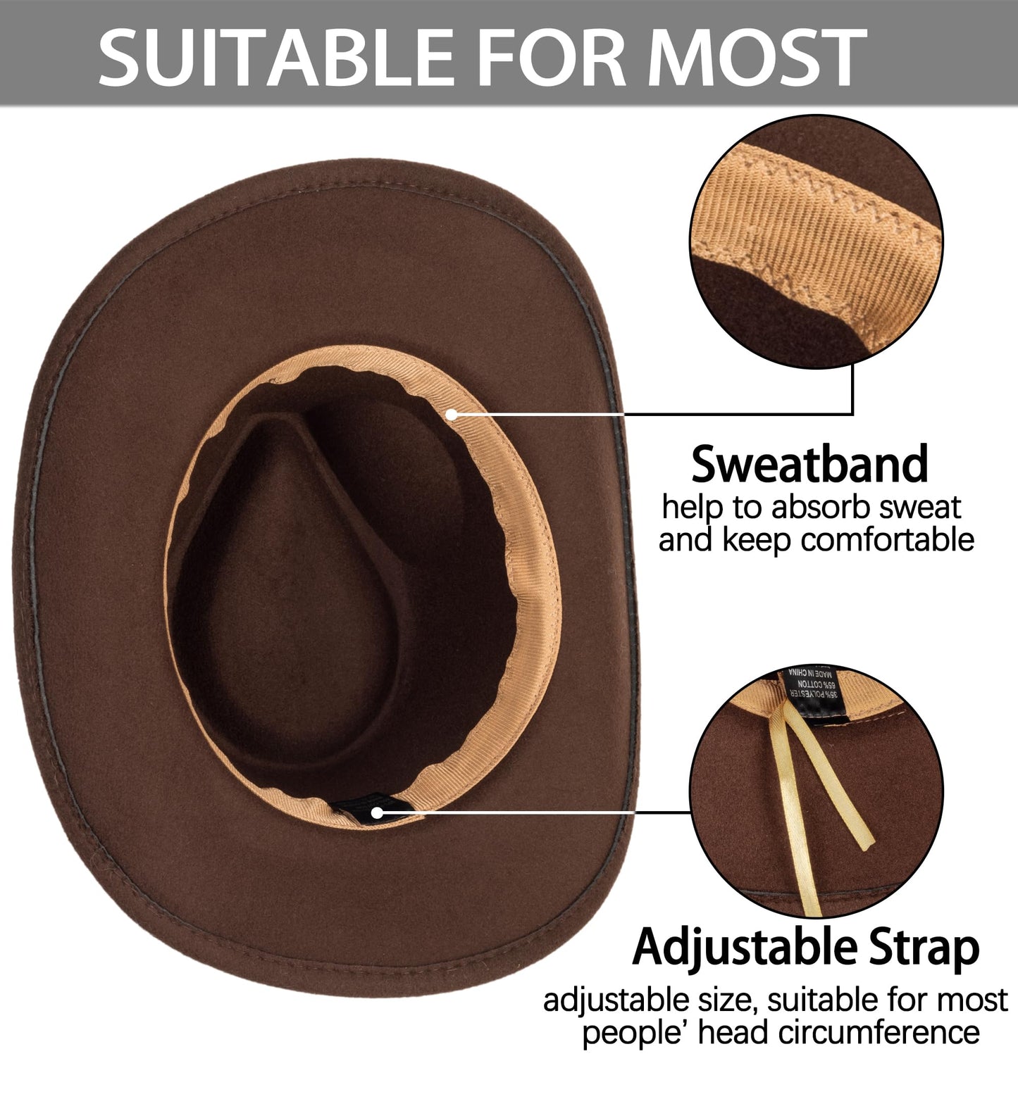 Classic-Western-Cowboy-Hat Wide-Brim Felt-Cowgirl-Fedora-Jazz-Hat for Women