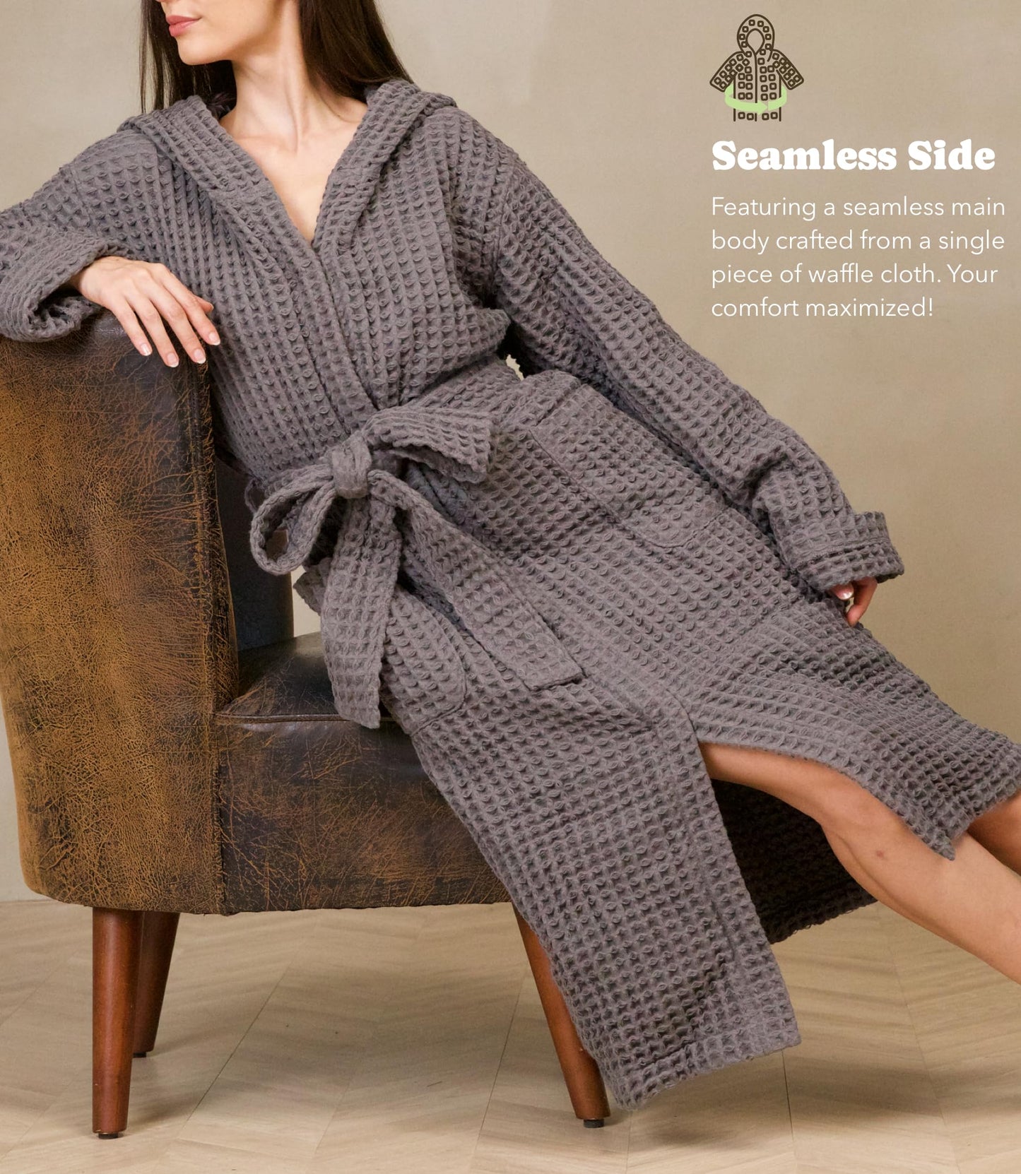 KOSMU 100% Organic Japanese Cotton Waffle Knit Bathrobe | Thick Luxury Hotel Spa Onsen Shower Sauna Towel Terry Bath Robe with Hood and Snap Buttons for Men & Women (Hooded, Smoke Grey, 2XL)