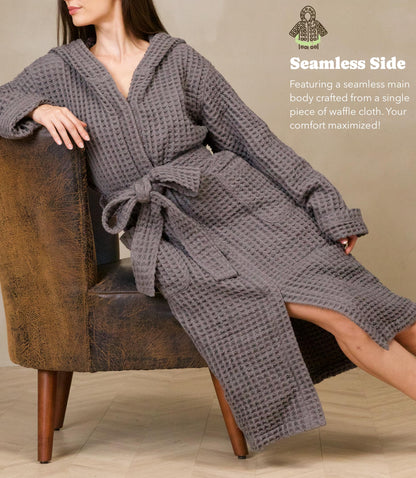 KOSMU 100% Organic Japanese Cotton Waffle Knit Bathrobe | Thick Luxury Hotel Spa Onsen Shower Sauna Towel Terry Bath Robe with Hood and Snap Buttons for Men & Women (Hooded, Smoke Grey, 2XL)
