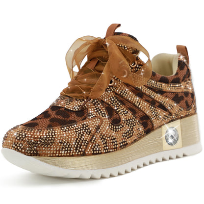 FINDVELL Women's Fashion Glitter Sneakers Platform Wedge Shoes Sparkly Rhinestone Breathable Sneakers Trendy Sequin Shoes Wedding Bride Dress Size 11