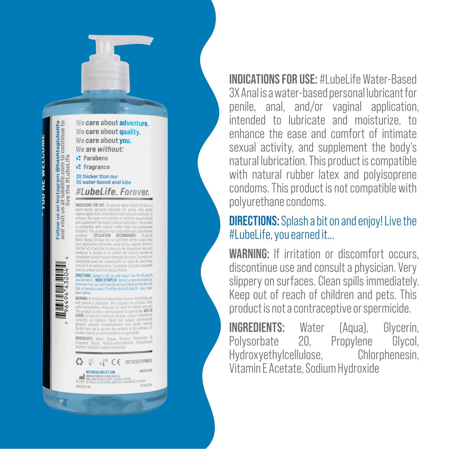 LUBELIFE 3X Anal Lubricant, Thicker Water-Based lube for Men, Women and Couples, Extra Protection, Non-Sticky, Smooth Glide, 32 Fl Oz