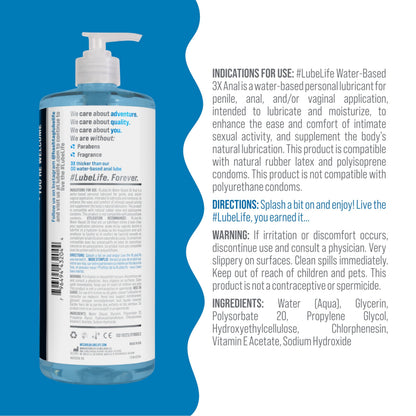 LUBELIFE 3X Anal Lubricant, Thicker Water-Based lube for Men, Women and Couples, Extra Protection, Non-Sticky, Smooth Glide, 32 Fl Oz
