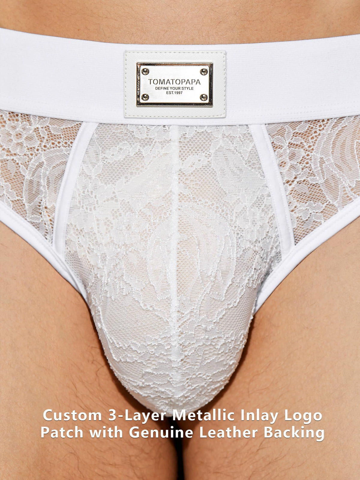 Men's Italian Style Lace Briefs Underwear, Luxury Vintage Briefs with Floral Lace Trim, High Elastic Soft Underwear Comfortable Undepants, Sophisticated Design White