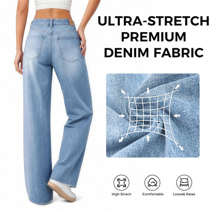 Mars power Women's High Waist Wide Leg Jeans, Loose Baggy Denim Pants with Distressed Pockets & Raw Hem, Streetwear Casual Oversized Pants (Light Blue, M)