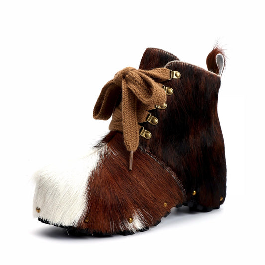 XOBZJH Women’s 100% Natural Cowhide Ankle Booties with Wool Lining, Calf Hair Winter Platform Boots, Non-Slip Outdoor Short Boots for Everyday Comfort