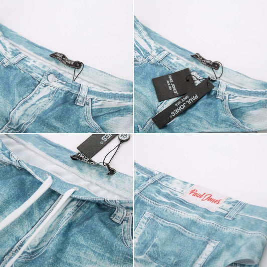 PJ PAUL JONES Men's Swimsuit Briefs Denim Print Swim Brief with Drawstring Waist Light Blue L