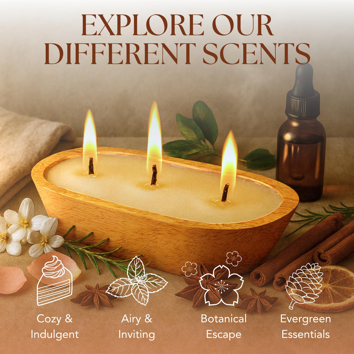 Dough Bowl Candle Co. Pumpkin Spice Soy Candle - 3 Wick Rustic Farmhouse Coffee Table Decor, Odor Eliminator in Wooden Bowls, 20 Ounce Wooden Dough Bowl Candle, All-Natural Gifts for Women and Men