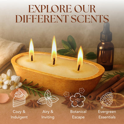 Dough Bowl Candle Co. Pumpkin Spice Soy Candle - 3 Wick Rustic Farmhouse Coffee Table Decor, Odor Eliminator in Wooden Bowls, 20 Ounce Wooden Dough Bowl Candle, All-Natural Gifts for Women and Men