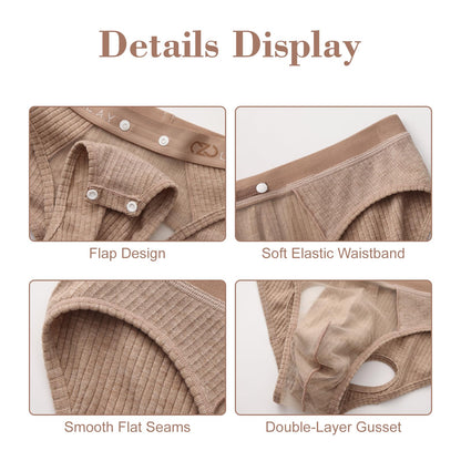 BSZN Men's Thick Ribbed Sexy Briefs, Khaki Mid Low Rise Snap Open Sexy Men Underwear, Cutout Back Men Sexy Lingerie with Sheer Mesh Pouch Soft High Stretch Sexy Undergarment