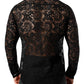 JOGAL Men's See Through Flower Lace Sheer Blouse Long Sleeve Button Down Shirts Dark Black Large