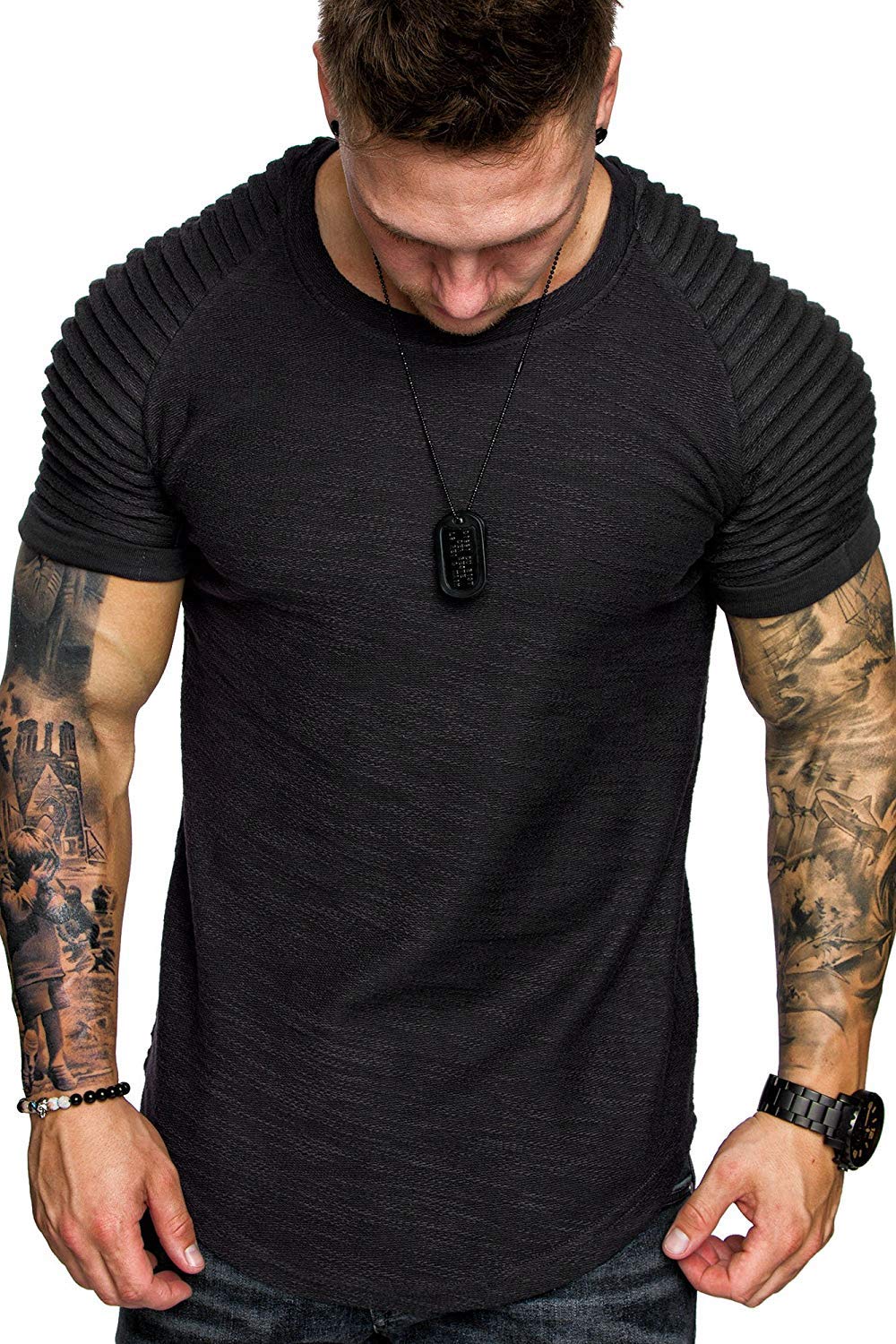 COOFANDY Mens Muscle Tops Lightweight Workout Short Sleeve T-Shirts Gym Sweat Tee Black XXXL