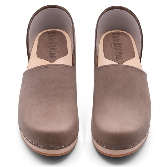 Sandgrens Handmade Swedish Wood Closed-Back Clogs for Women, US 11-11.5 | Brett Low Stone Nubuck LT, EU 42