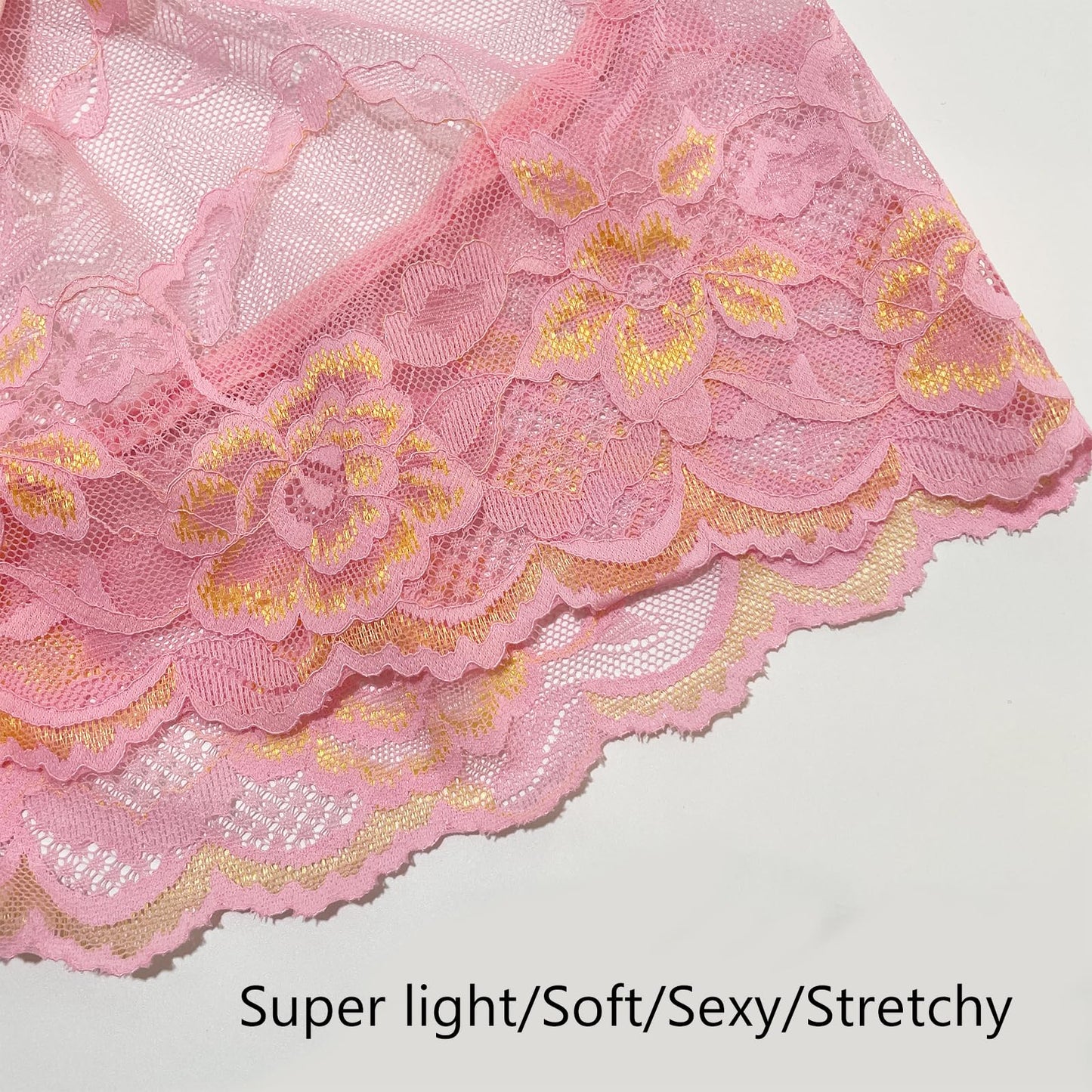 Mens Sexy Boxer Briefs Breathable Lace Underwear (US, Alpha, One Size, Regular, Regular, Pink)