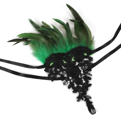Rulala Fancy Feather Lace Gloves Gothic Long Sleeved Wrist Cuffs Women Halloween Costume(Green)