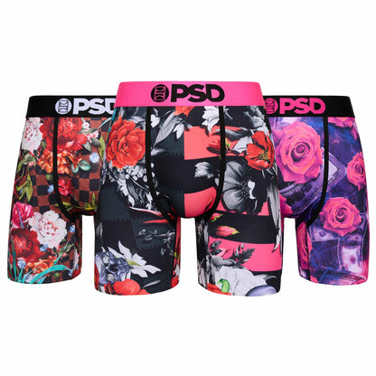 PSD Underwear Men's Floral High Boxer Brief 3 Pack, Multi, L