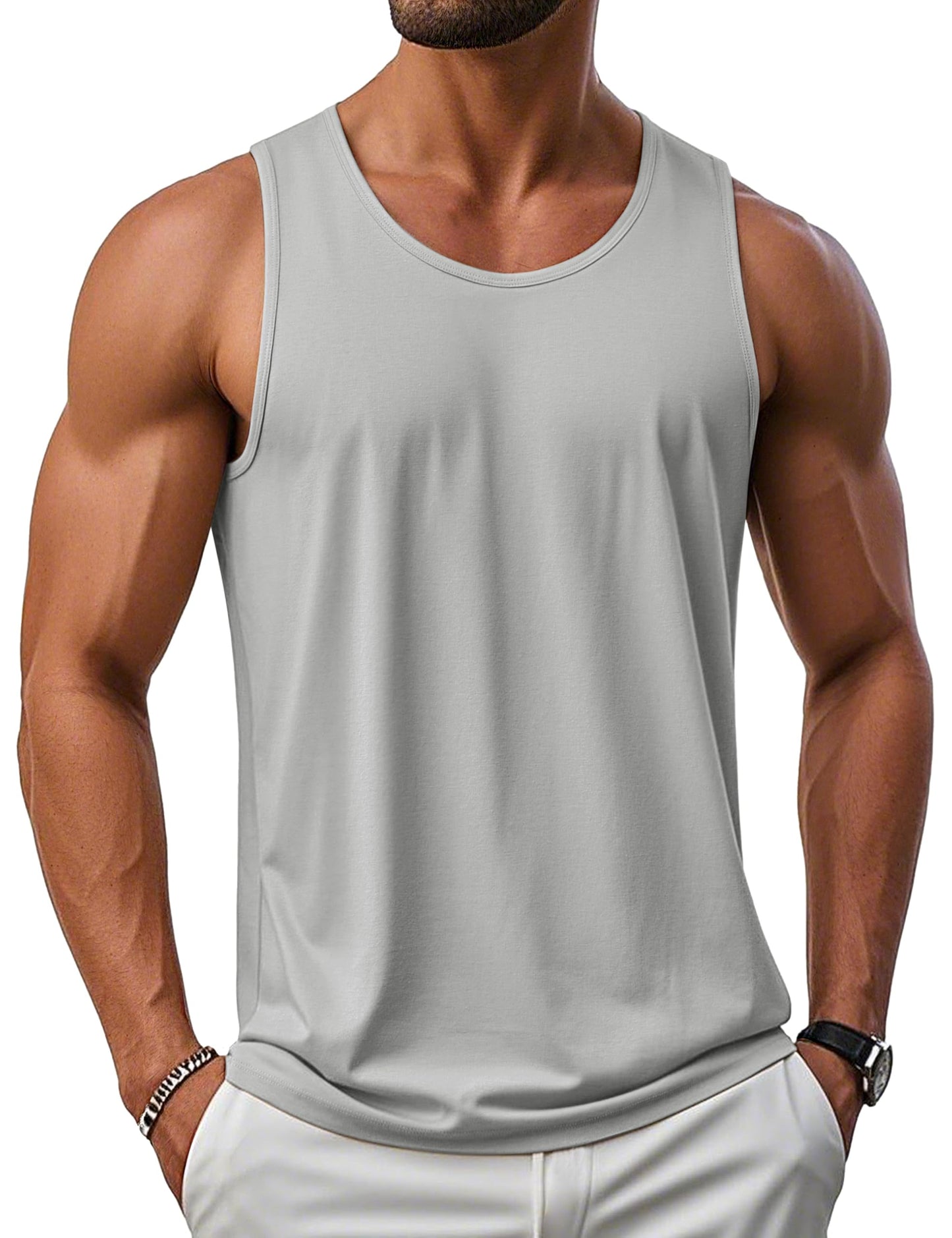 MAGCOMSEN Mens Tank Tops SPF Protection Sleeveless Shirts Gym Athletic Tank Undershirt Bodybuilding Muscle Tank Tops Light Gray L