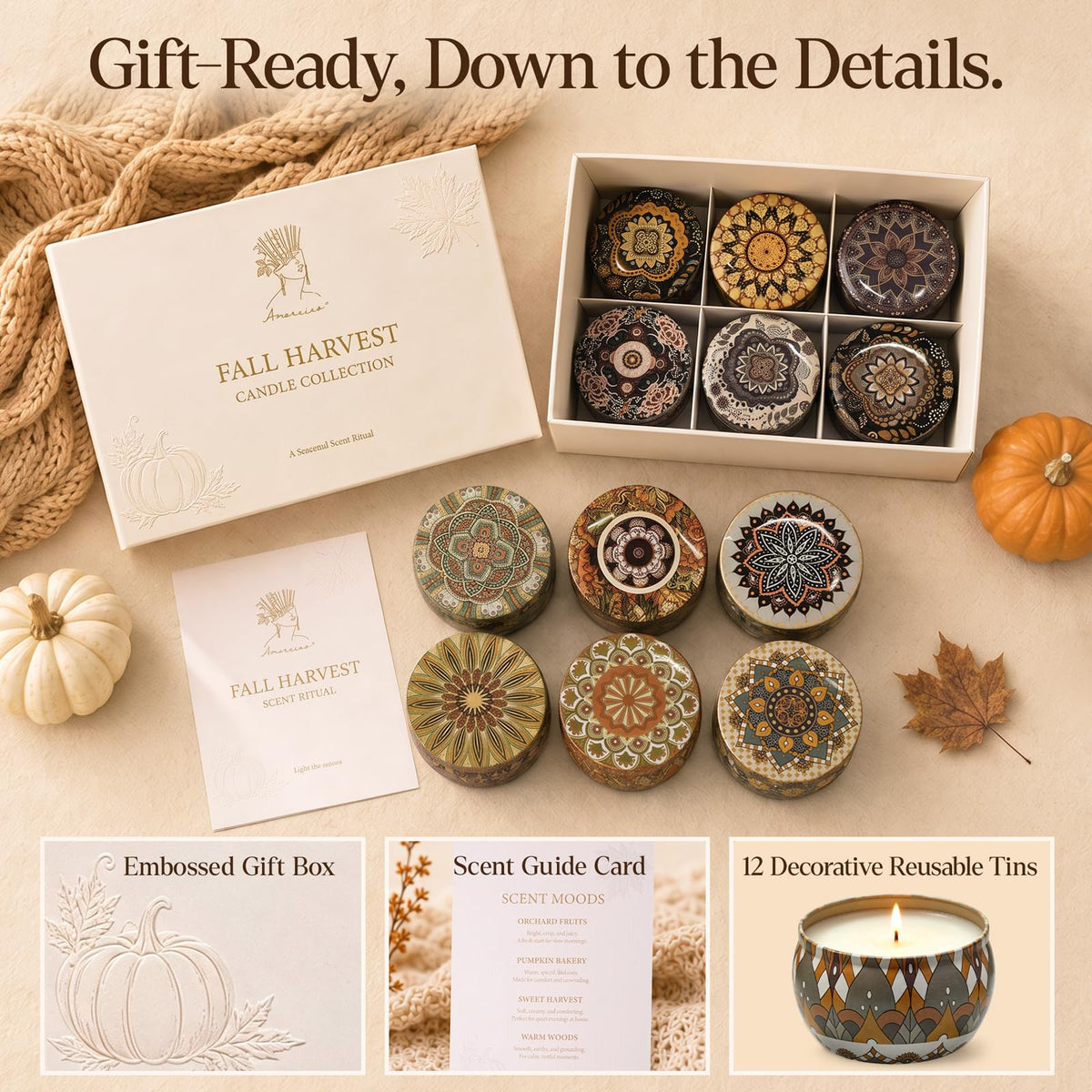 Fall Scented Candles Gift Set, 12 Pack Soy Candles for Home, 2.5 oz Each