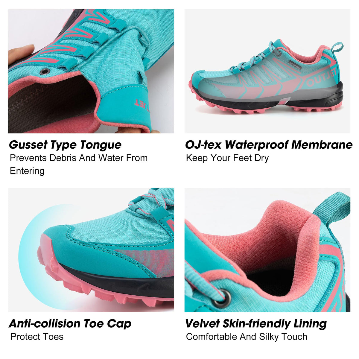 OUTJET Women's Waterproof Hiking Shoes Lightweight Pink
