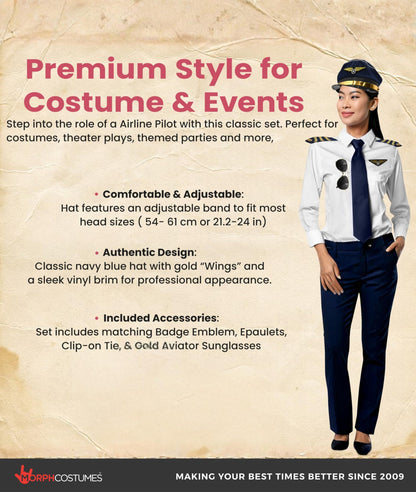 Pilot Hat, Pilot Uniform with Epaulettes, Pilots Costume Accessories Men, Pilots Aviator Costume, Captain Man Costumes