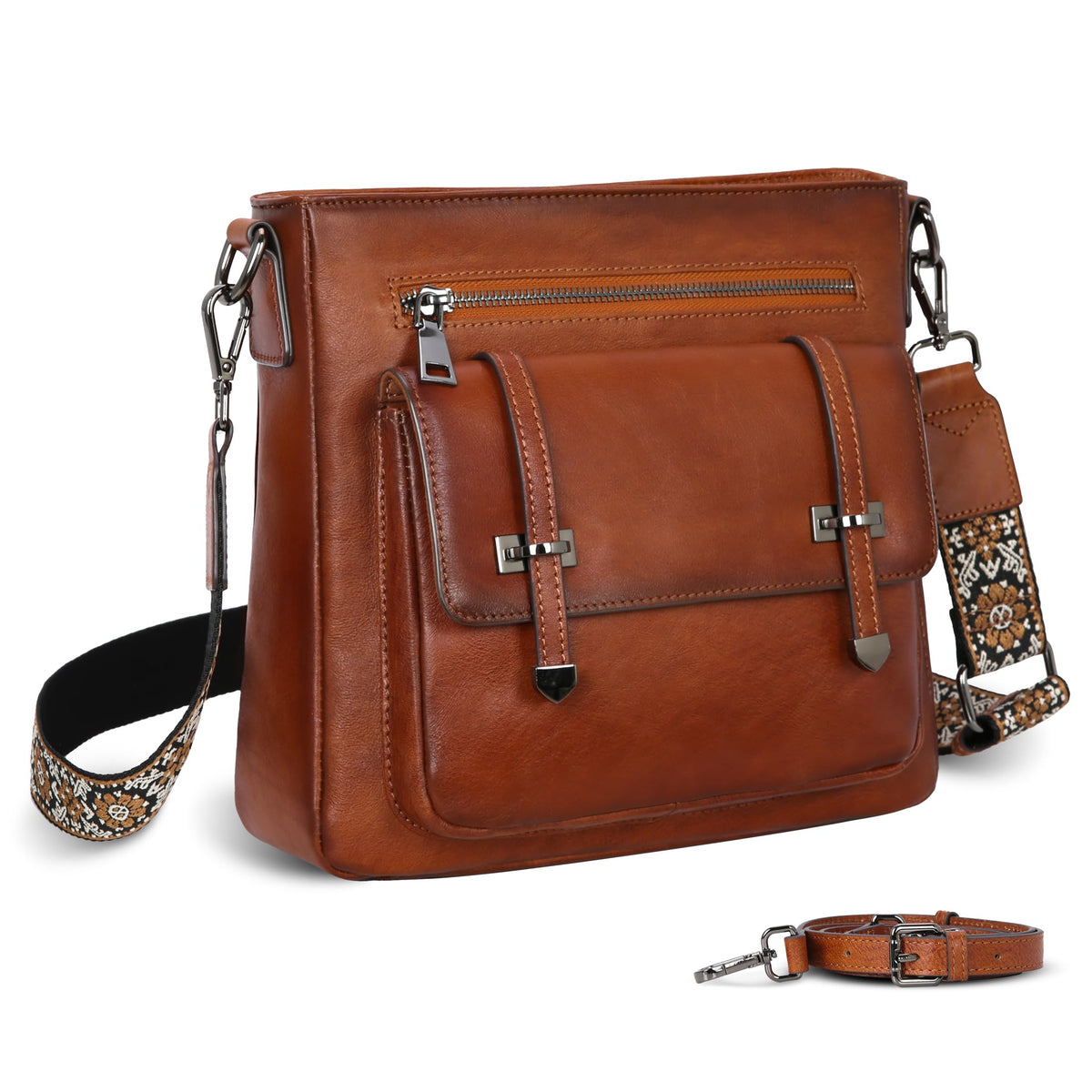 Iswee Brown Purse Genuine Leather Crossbody Bag for Women Shoulder Handbag